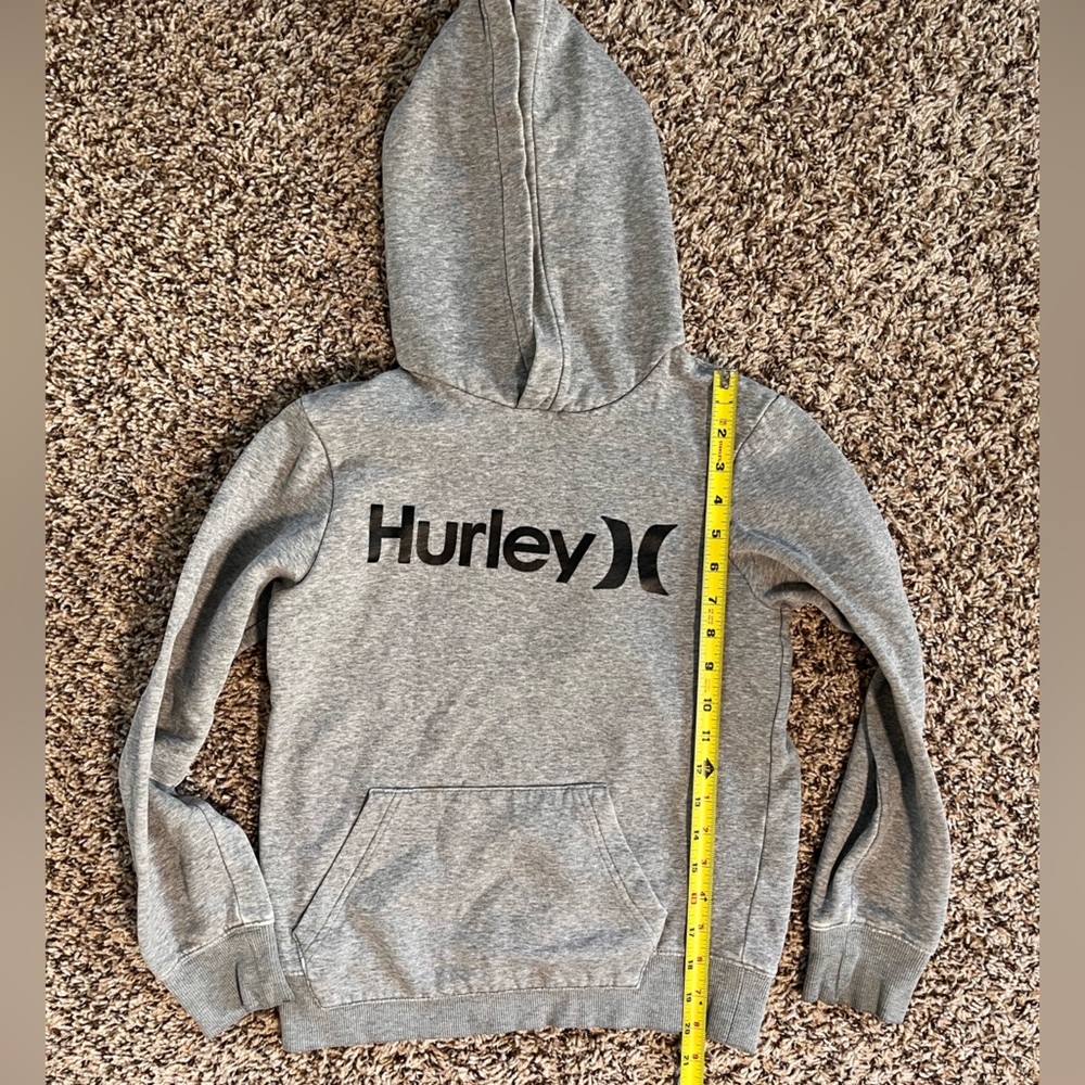 Hurley Boys Pullover Hoodie Heather Gray Logo Sweatshirt Size M 10/12